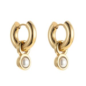 By Jolima – Stålörhänge Globe hoop pearl guld/silver